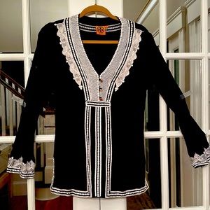 Tory Burch Navy with white intricate trim tunic-size 6